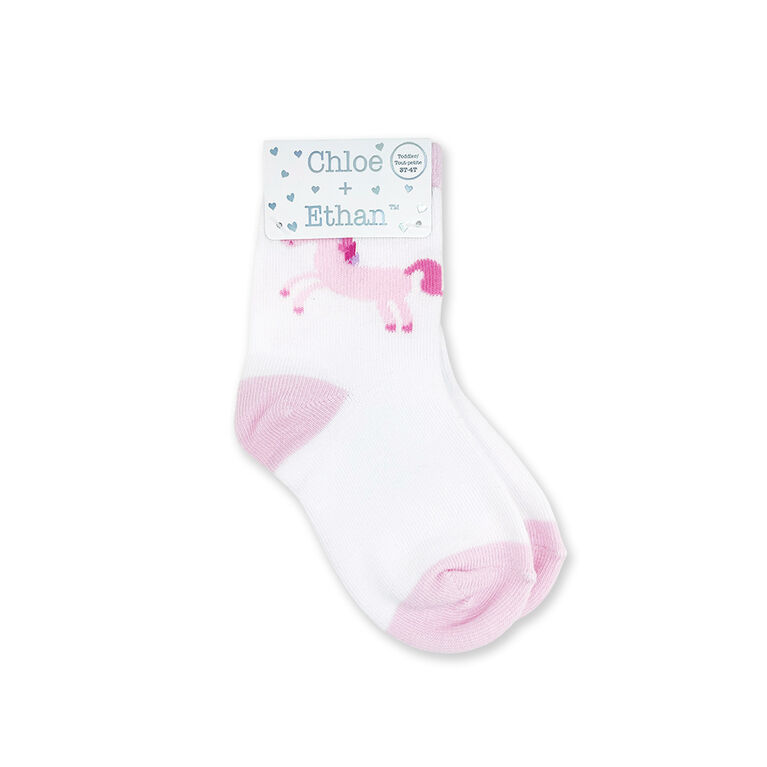 Chloe + Ethan - Toddler Socks, White Unicorn, 3T-4T