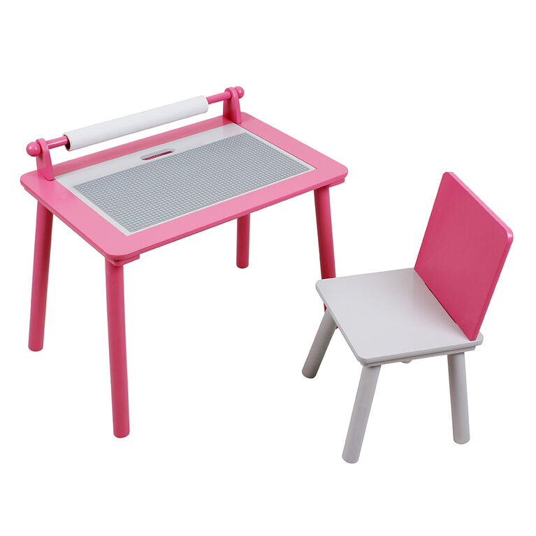 Rose / Blanc Table d'Activité en Bois avec Chaise