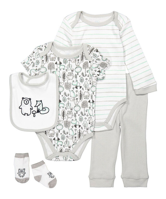 Baby Mode 5 Piece Layette Set Grey Woodland