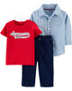 Ensemble 3 pièces pantalon Awesome Little Guy Carter’s - bleu/rouge, 3 mois