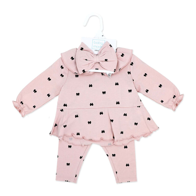 Baby Mode Ensemble 3 pièces legging et bandeau : nœud rose 3M