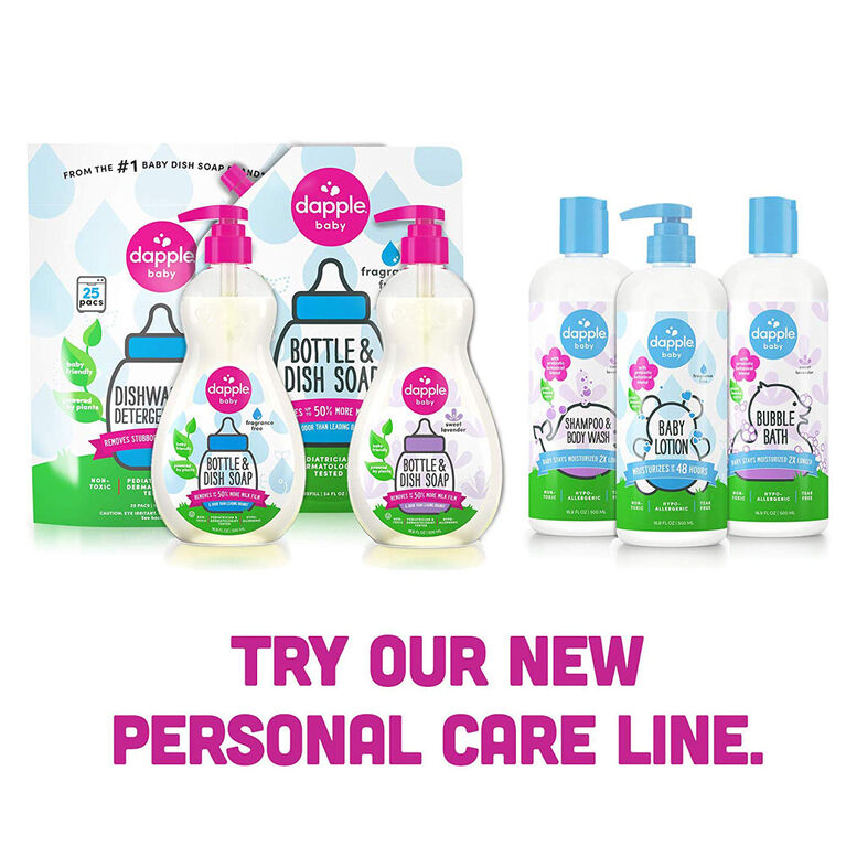 Dapple Bottle & Dish Soap, Fragrance Free, Travel Size, 3 fl.oz