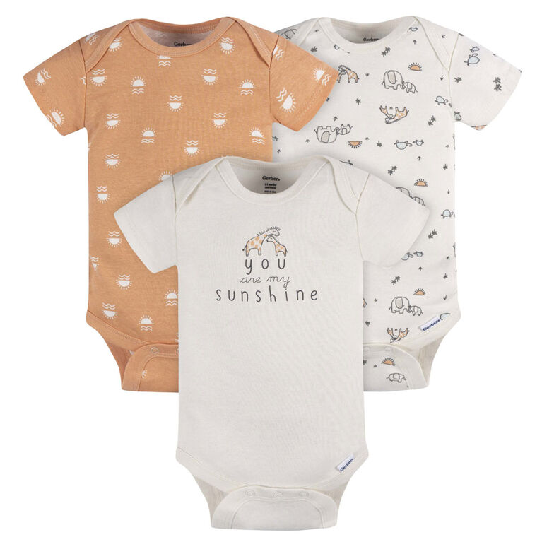 Gerber Childrenswear - 3-Pack Baby Neutral Short Sleeve Onesies Bodysuit - 3-6M