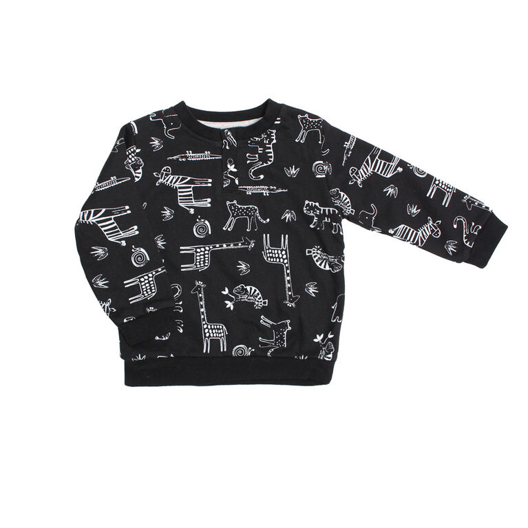 Koala Baby Boys Cotton French Terry Sweatshirt Black Safari Print 18-24M