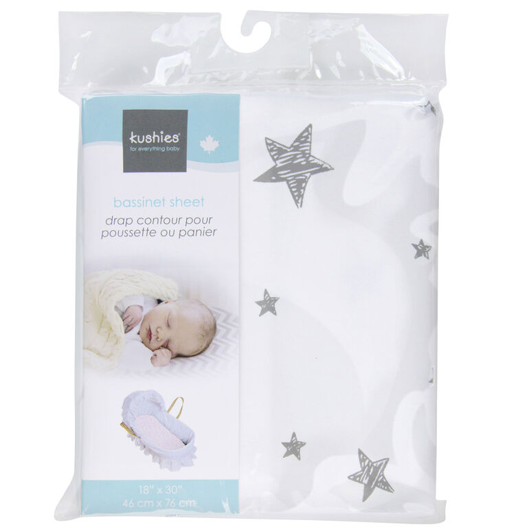 Kushies Bassinet Sheet Flannel Grey Scribble Stars