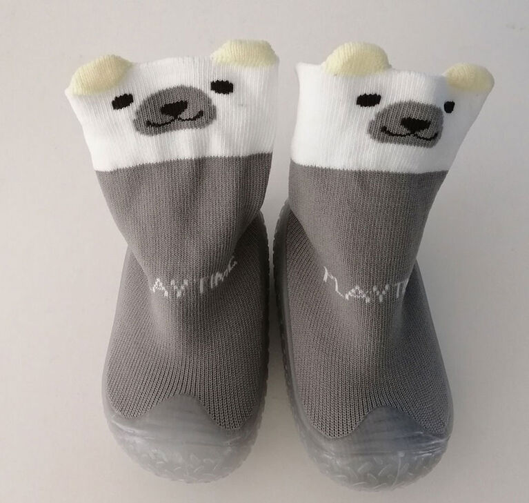 Tickle toes - Clear Sole & Grey Socks 3D Ears Bear Skids Proof Shoes 18-24 Months