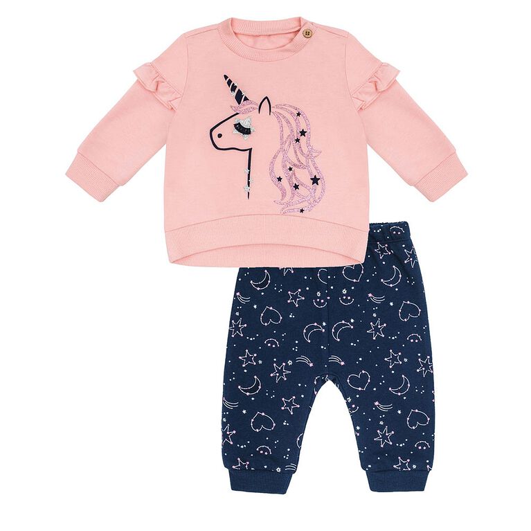 Petit Lem Baby Girls Top & Jogger Set 2pc Night Magic Pink, 18 Months