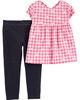 Carter’s 2-Piece Floral Gingham Top & Knit Denim Legging Set - Pink/Navy, 3 Months
