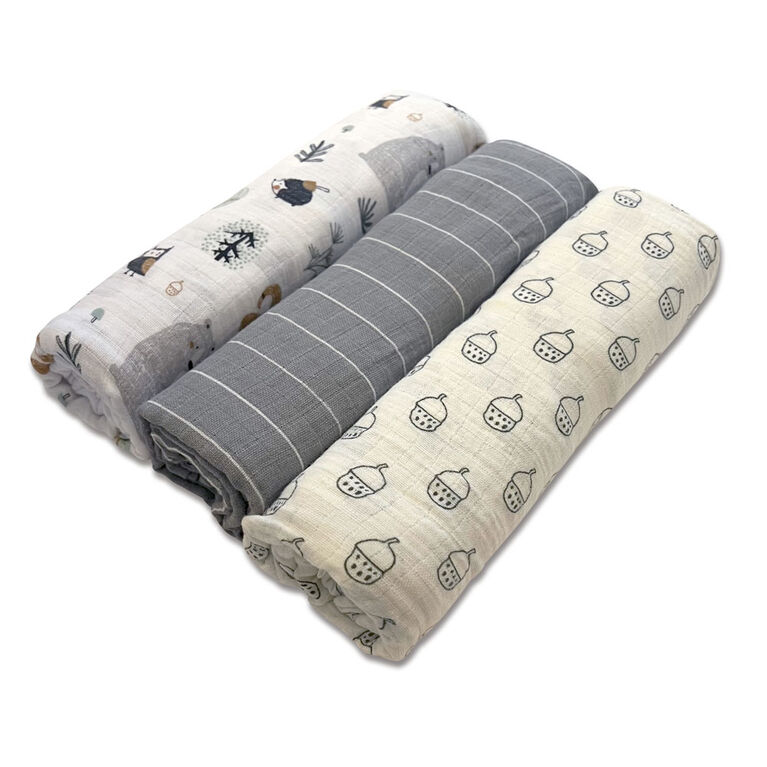 Koala Baby - 3 Pk  Grey Woodland Muslin Swaddle