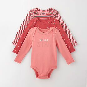 RISE Little Earthling long-sleeve bodysuit 3-pack berry "shining star" print