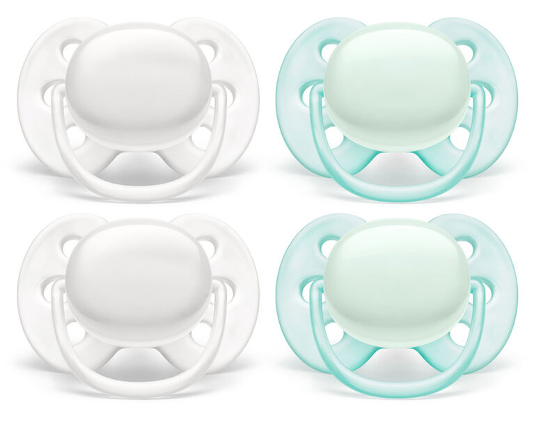 Philips Avent Ultra Soft Pacifier 0-6 months, Arctic White / Green, 4 pack