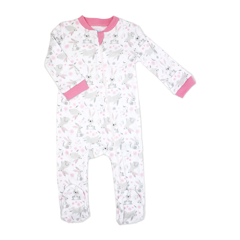 Combinaison interlock pour filles en mode b&eacute;b&eacute; : lapins roses 18M