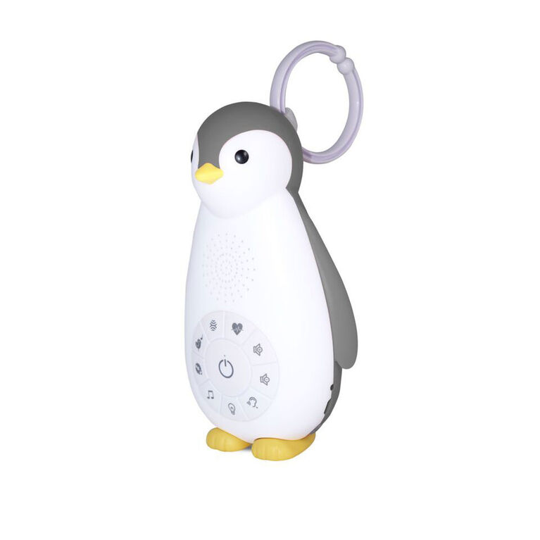Boîte à musique Zoë le pingouin de Zazu avec enceinte sans fil et veilleuse -gris.