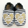 Tickle-toes Black with White Stripes & Heart 100% Soft Leather Shoes 18-24 Months