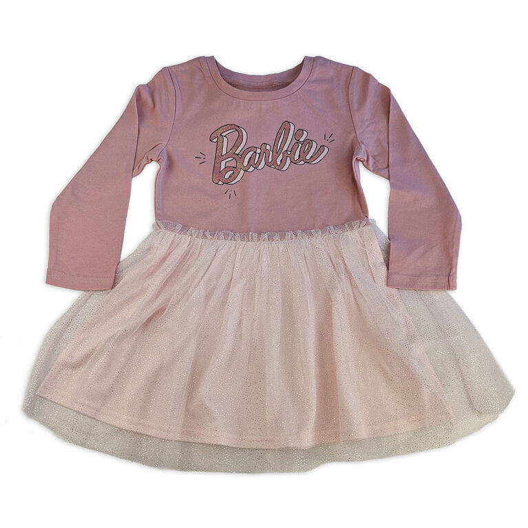 Robe tutu à manches longues Barbie - Rose 5T