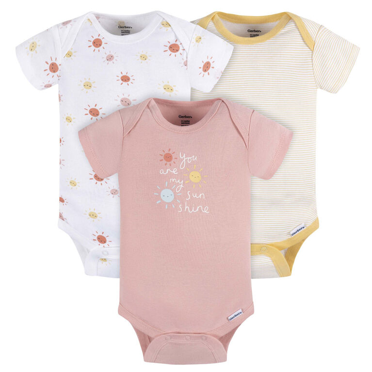 Gerber Childrenswear - 3-Pack Baby Pink & Yellow Short Sleeve Onesies Bodysuit - 3-6M