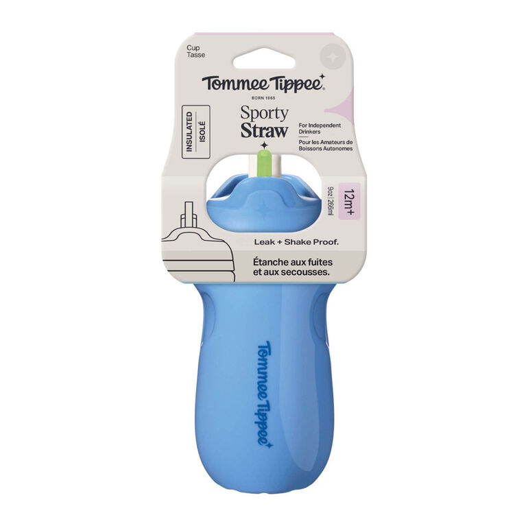 Tommee Tippee Sporty Straw Bottle, 9oz, Spill Proof Toddler Water Bottle For 12 Months+, Flip Lid Helps Keep Straw Clean, Assorted Colors, 1 count