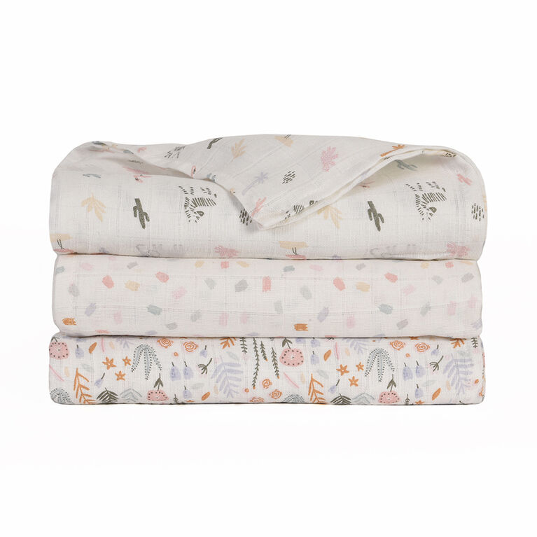 Baby's First by Nemcor 3 Pack Cotton Muslin Receiving Blankets, Floral
