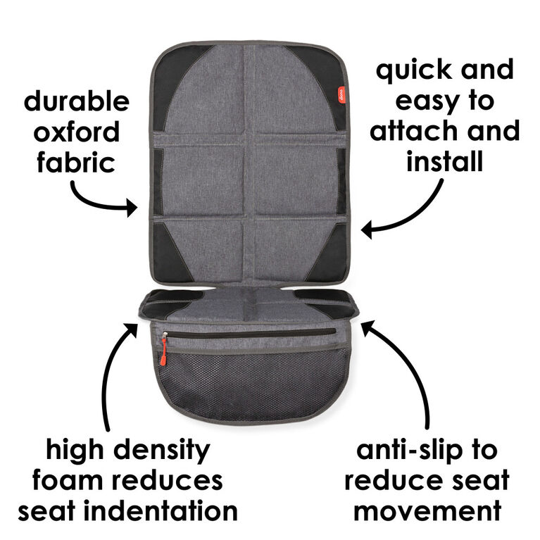 Diono Ultra Mat Deluxe Full Size Car Seat Protector with Integrated Heatshield, Crash Tested With Premium Ultra Thick Padding For Durable, Water Resistant Protection, Includes 3 Mesh Storage Pockets