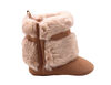 First Steps Chestnut Microsuede Pom Faux Fur Booties Size 3, 6-9 months