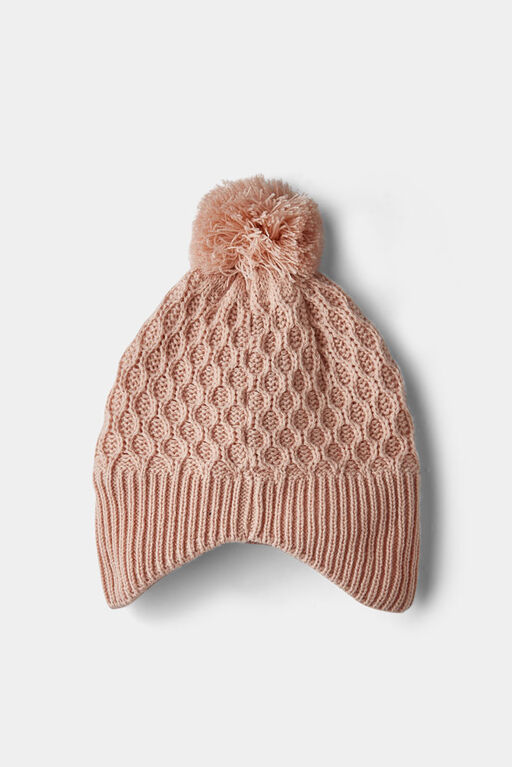 Bonnet Pompom Rose Pâle 6-12M