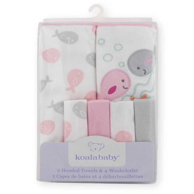 Koala Baby 2 Pack Hooded Towel 4 Pack Washcoth Set Pink Whales Babies R Us Canada