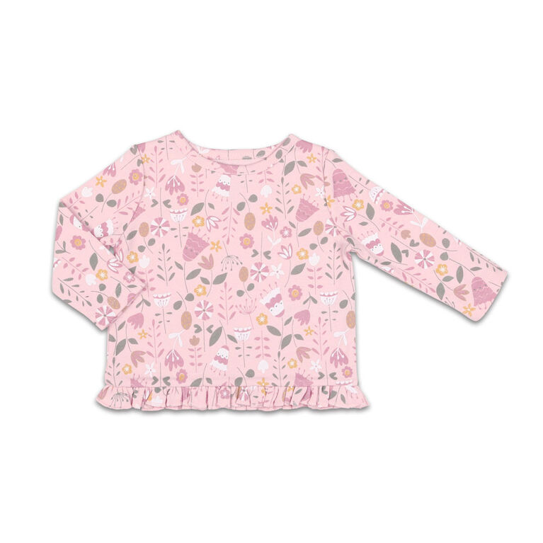 The Peanutshell Baby Girl Layette Mix & Match Wildflower Ruffle Bottom Long Sleeve Shirt - 9-12 Months