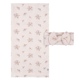Just Born  - 2 piece Swaddle Blanket+Headband Pink Floral