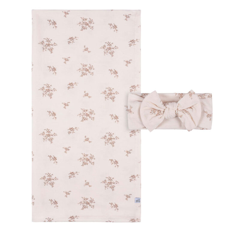 Just Born - Couverture d'emmaillotage 2 pièces + bandeau rose floral