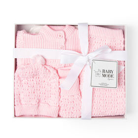 Baby Mode Signature Coffret 4 Pièces en tricot : Rose 0-6M