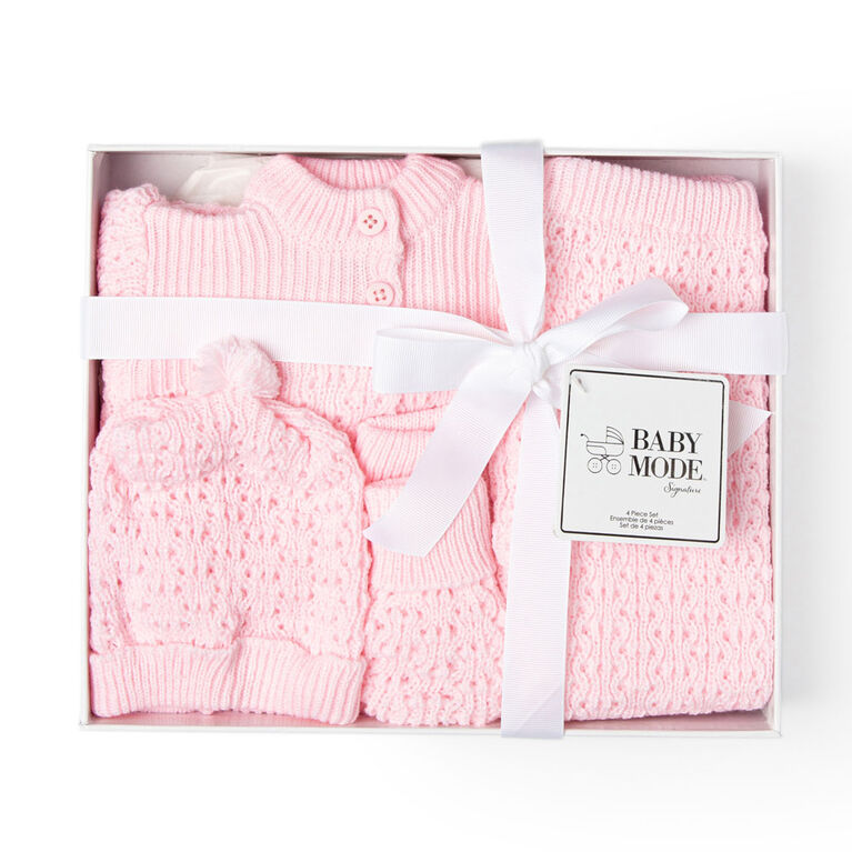 Baby Mode Signature Coffret 4 Pièces en tricot : Rose 0-6M
