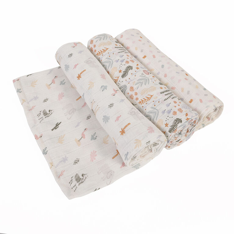 Baby's First by Nemcor 3 Pack Cotton Muslin Receiving Blankets, Floral