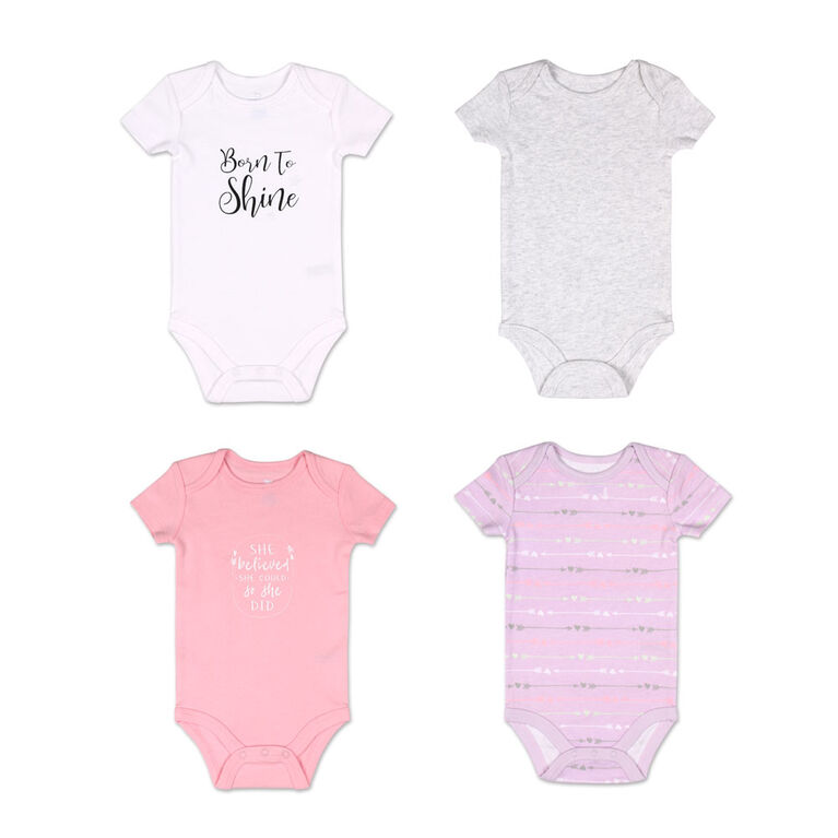 Koala Baby 4 Pack Short Sleeved Bodysuit, Born To Shine, 6-9 Months