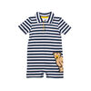 Snugabye Boys-Polo Romper -Bear Blue/White Stripes 18 Months