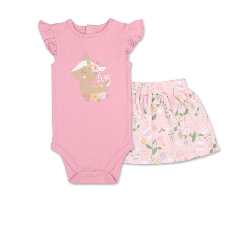 Koala Baby Little Fawn Deer Bodysuit/Floral Skirt 2 Piece Set, 0-3 Months