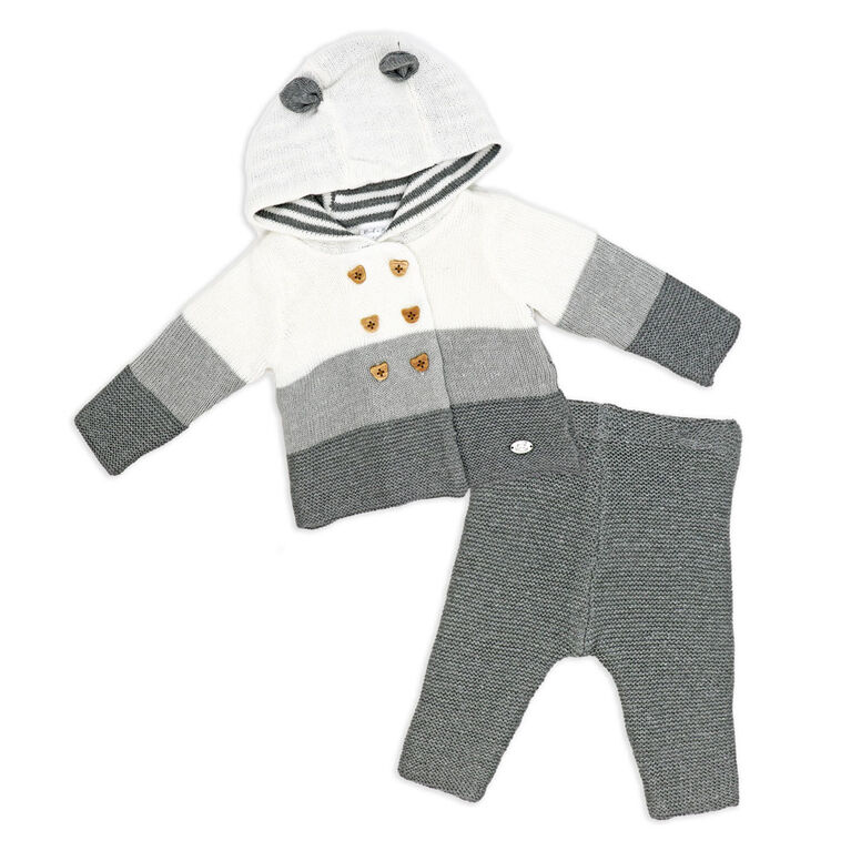 Rock-A-Bye Baby Boutique Grey Knitted 2-Piece Cardgian and Pant Gift Set: 6-12m