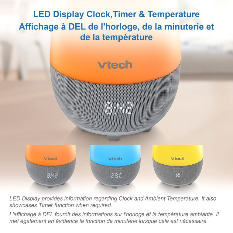 VTech BC8313 Dispositif d'entraînement au sommeil apaisant portable avec haut-parleur Bluetooth de VTech VHush Pro comprend un programme professionnel d'apprentissage du sommeil, une veilleuse colorée à une touche et un projecteur lumineux (blanc).