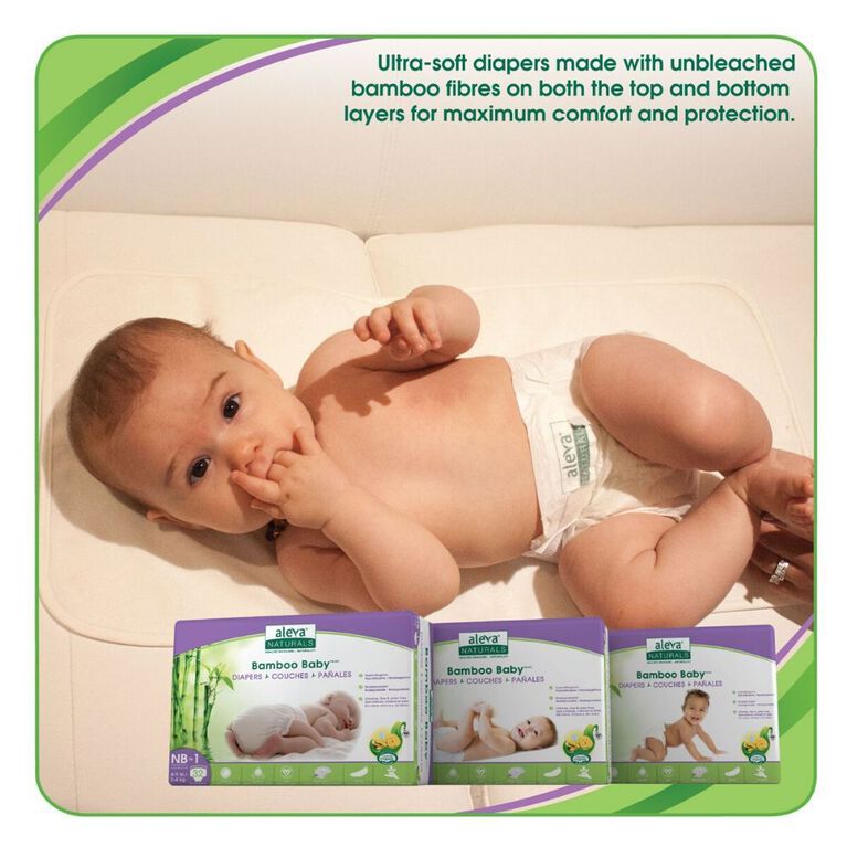 Aleva Naturals Bamboo Baby Diapers, 32 Count - Newborn to Size 1