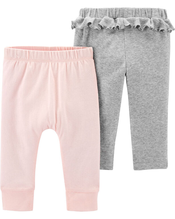 Carter's 2-Pack Cotton Pants - Pink/Grey, 3 Months