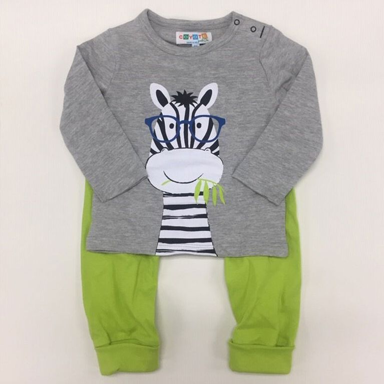 Coyote and Co. Zeebra tee and neon green pants 2 piece set - size 12-18 months