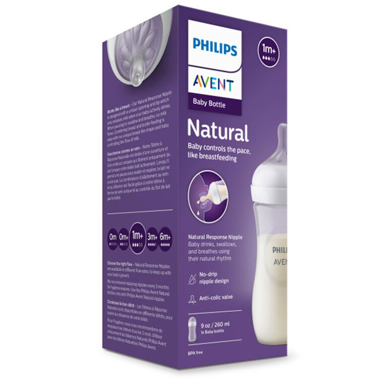 Biberon naturel Philips Avent avec tétine à réponse naturelle, avec motif  éléphant bleu, 9 oz, paquet de 3, SCY903/63 Avent Deco biberon 9oz 3pk