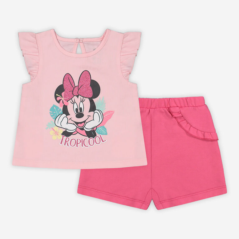 Disney Minnie Mouse 2 Piece Top Short Set Pink 0-3 Months