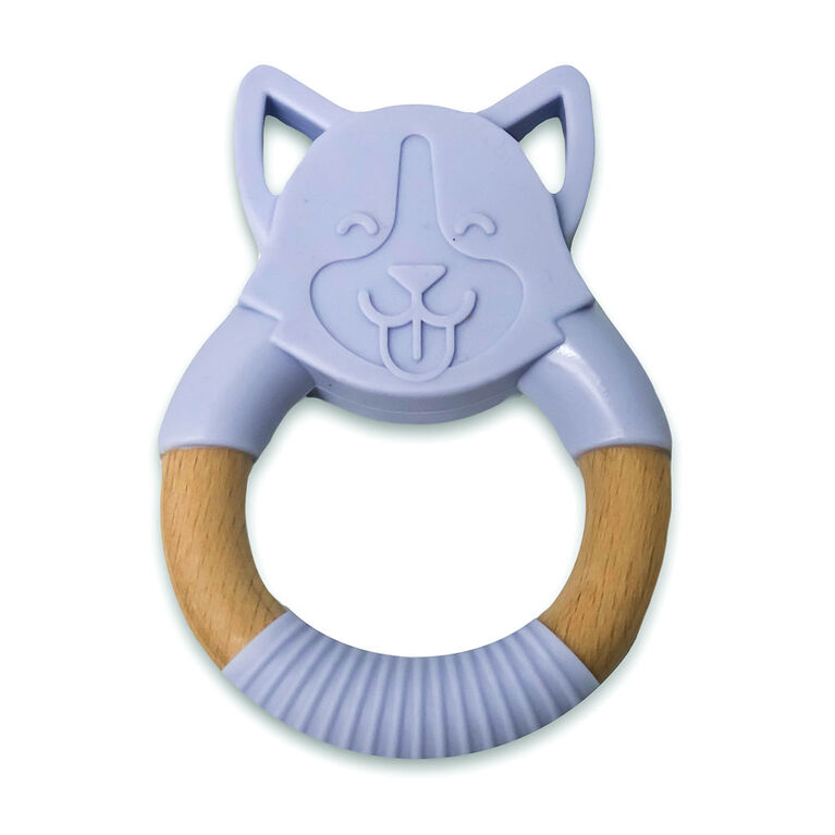 babyworks Silicone & Beechwood Teething Ring - "Bud" Puppy