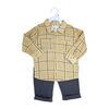 Baby Mode  2 Piece Gauze Pant Set: Beige Plaid