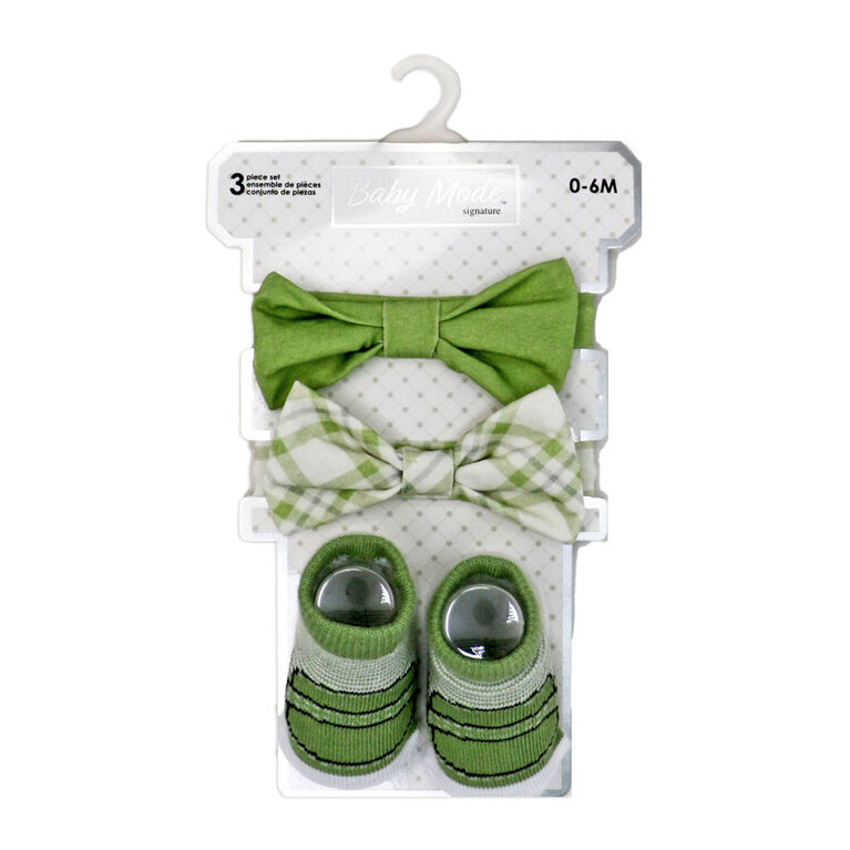 Baby Mode Siganture Ensemble 3 pièces avec nœud papillon et chaussettes garçon : Sauge Plaid