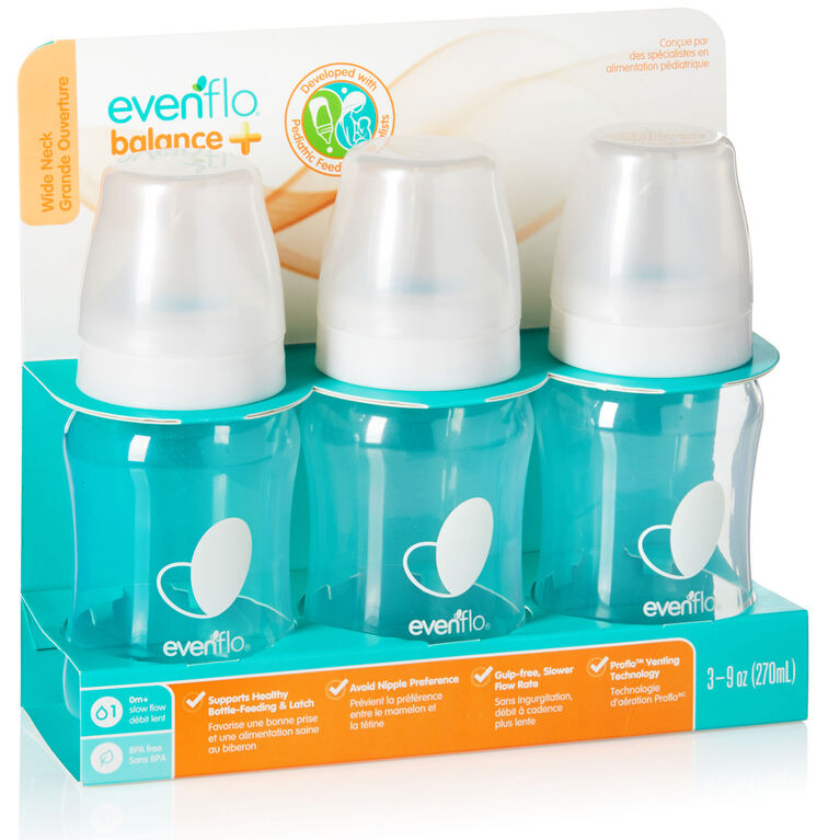 Evenflo Balance + Wide 9oz Neck Bottles 3-Pack - Clear