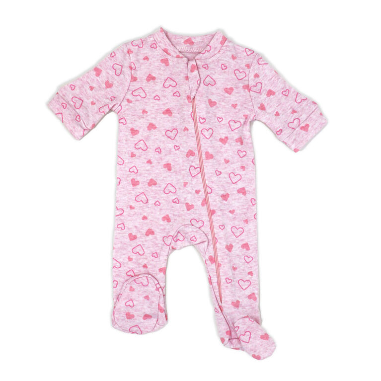 Freshly Made by Tendertyme Pink Heart Organic Cotton Heather Sleeper with Cap- Preemie