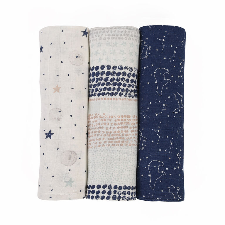 Baby's First by Nemcor 3 Pack Cotton Muslin Receiving Blankets, Starry Night