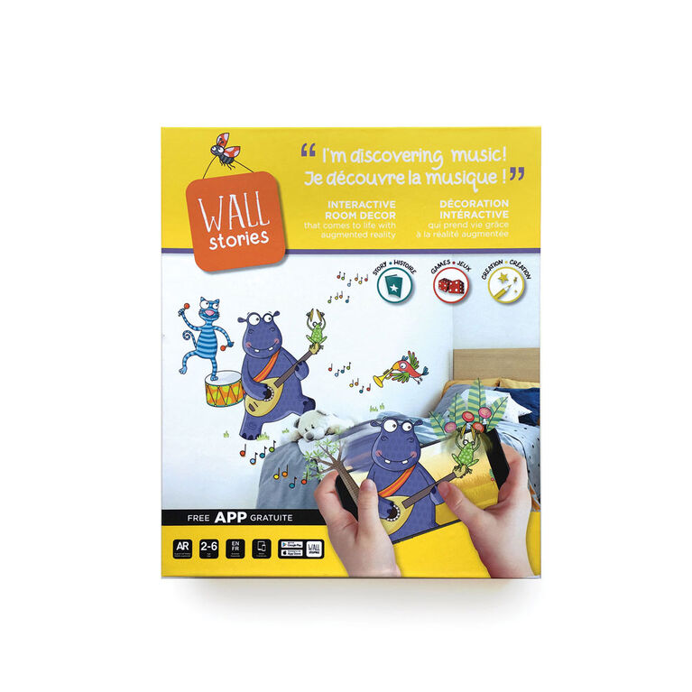 Wall Stories Stickers muraux pour enfants - Découverte de la musique - Stickers muraux interactifs pour chambre d'enfant - Grand autocollant mural avec application de jeu et d'activité gratuite