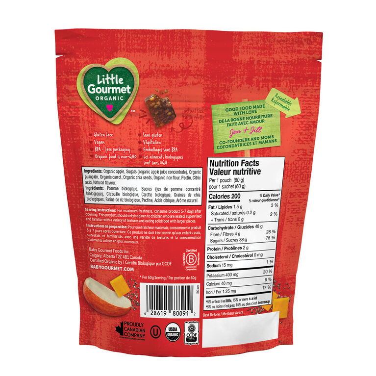 Little Gourmet Organic Fruit & Veggies Bites Apple Carrot Pumpkin with Chia